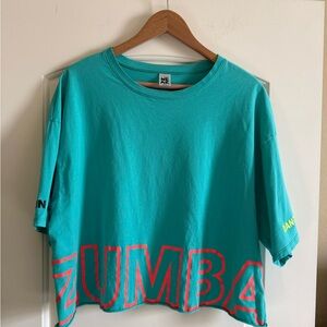 Zumba Fitness Teal Cropped Dance Tee with Coral Logo